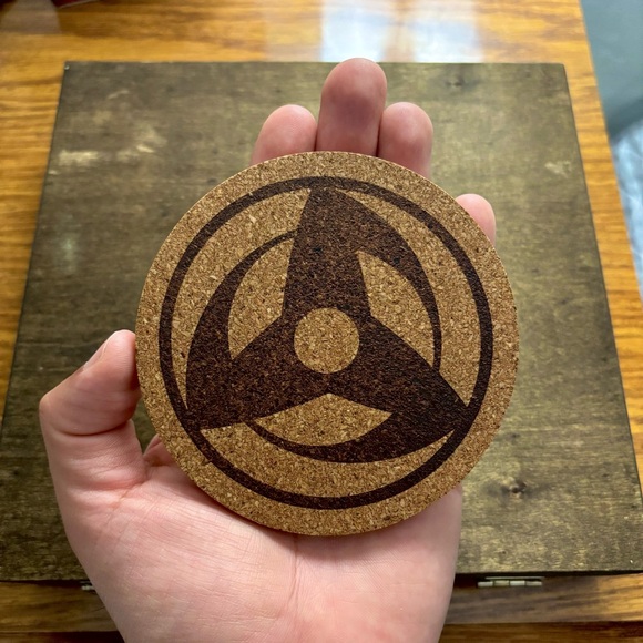 Naruto Kakashi Obito Mangekyou Sharingan Laser Engraved Cork Coaster - Picture 3 of 5